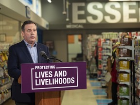 Premier Jason Kenney speaks at a press conference at Crowfoot CO-OP in Calgary on Tuesday, March 2, 2021.
