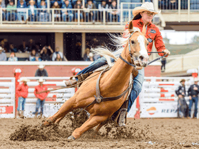 A barrel racing competitor at the 2019 Calgary Stampede. In Alberta, one of the early, major blows of the COVID-19 pandemic was the cancellation of the Calgary Stampede in 2020.