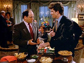 Chips and dip have taken their place in popular culture over the years.  This Seinfeld episode saw George being caught "double dipping" at a reception after a funeral. Postmedia archives photo; courtesy NBC.