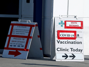 A COVID-19 vaccination clinic in Calgary on March 1, 2021. The schedule for Canada’s vaccine rollout remains highly uncertain despite its pace picking up lately.