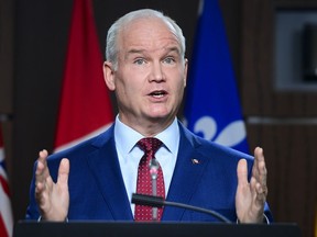 Conservative leader Erin O'Toole holds a press conference on Parliament Hill in Ottawa on Tuesday, April 6, 2020.