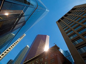 Downtown office towers are seen in Calgary on Tuesday, April 13, 2021.