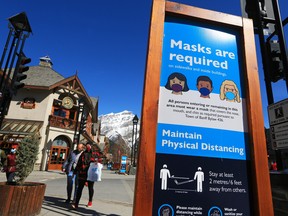 Banff Avenue was photographed on Tuesday, April 20, 2021. The central downtown area of Banff had mandatory masks indoors and out, but those requirements will be lifted by Canada Day.