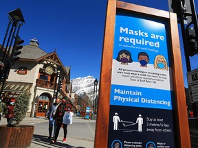 Banff Avenue was photographed on Tuesday, April 20, 2021. The central downtown area of Banff has mandatory mask bylaw indoors and outside.