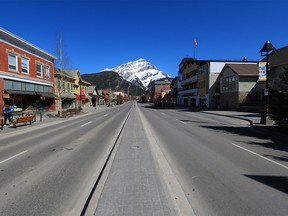 Banff Avenue was photographed on Tuesday, April 20, 2021. The central downtown area of Banff has mandatory mask bylaw indoors and outside.