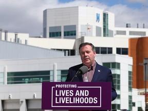 Alberta Premier Jason Kenney speaks at a $59 million funding announcement for the Rockyview Hospital in Calgary on Wednesday, April 28, 2021. 
Gavin Young/Postmedia