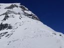 Avalanche fault line can be seen in this photo of Haddo Peak in Banff National Park. 