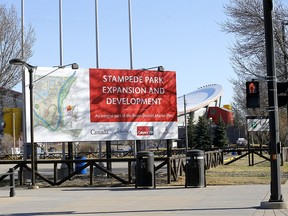 Development on the city's new event centre, which includes the new home for the Calgary Flames, has been paused in Calgary on Wednesday, April 14, 2021.