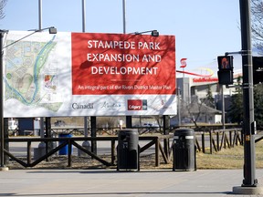 Development on the city's new event centre, which includes the new home for the Calgary Flames, has been paused in Calgary on Wednesday, April 14, 2021.