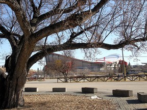 A view of the parking lots north of the Saddledome, where a new event center was to be built.