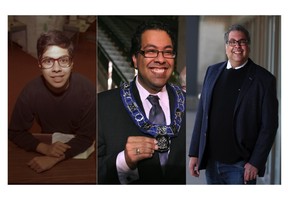 Naheed Nenshi in 1989 as a recipient in the Calgary Herald's Class Act program; Nenshi after being sworn in as mayor for the first time in 2010; and Nenshi on Tuesday, April 6, 2021, announcing he won't seek a fourth term in the mayor's office. Postmedia archive photos.