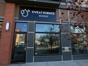 Sweat Science Boxing in Inglewood was photographed on Thursday, April 15, 2021. The business received a warning from Alberta Health Services for continuing to hold group fitness classes, and was later ordered to close.