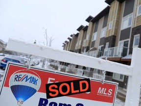 A sold sign on a home in the Calgary community of Skyview Ranch.