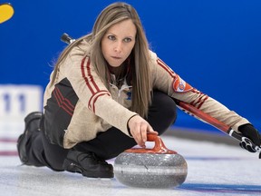 Team Ontario skip Rachel Homan releases her rock in draw seven action vs Team Alberta skipped by Laura Walker, the Scotties Tournament of Hearts 2021, the Canadian Women's Curling Championship.



Special to Postmedia /Andrew Klaver /POOL