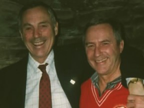 Doc Seaman, left, and his brother B.J. were inducted together to the Alberta Sports Hall of Fame. Both were longtime members of the Calgary Flames' ownership group and made significant philanthropic contributions in the city and surrounding area. (Photo courtesy of Calgary Flames)
