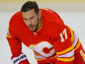 Calgary Flames Milan Lucic in warm up before an intrasquad game during NHL hockey training camp at the Saddledome in Calgary on Thursday January 7, 2021.  Al Charest / Postmedia