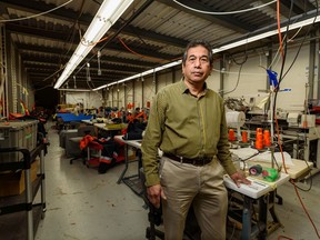 Mohamed Packir was photographed at his garment factory, Alberta Garment, on Wednesday, May 19, 2021. He said the City of Calgary gave his company flexibility on an order they were filling, and that helped him and his business partner get through a bout of COVID-19.