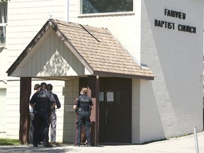 Fairview Baptist Church in Calgary on Sunday, May 30, 2021. Police and AHS visited the church and spoke to representatives.