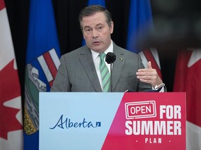 Premier Jason Kenney announces Alberta's reopening plan in Edmonton on Wednesday, May 26, 2021.