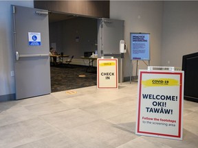 The entrance of the new Indigenous Immunization Clinic in Calgary on Tuesday, April 13, 2021.