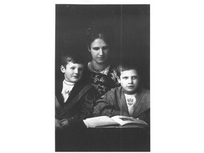 Before succumbing to the Spanish flu: Marcia Ella Bull Parsons with two of her four children: son MacGregor (father of Ella Joy Maybin of Calgary) on her left and son William on her right. Photo courtesy Ella Joy Maybin.