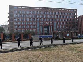 This file photo taken on Feb. 3, 2021 shows the Wuhan Institute of Virology in Wuhan, in China's central Hubei province, during a visit by members of the World Health Organization (WHO) team investigating the origins of the COVID-19 coronavirus.