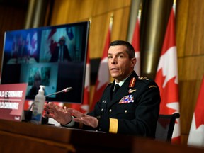 Maj.-Gen. Dany Fortin, vice-president of logistics and operations at the Public Health Agency of Canada, participates in a news conference on the COVID-19 pandemic in Ottawa, on Friday, Jan. 15, 2021.