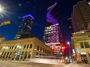 The Douglas Coupland art installation Northern Lights debuted on the Telus Sky building in Calgary. 
Gavin Young/Postmedia