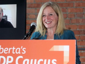 NDP leader Rachel Notley speaks to reporters while calling for faster relief for small businesses. Thursday, May 20, 2021.