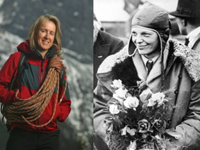On May 20 in 1986, Sharon Wood (left) — shown here near her Canmore home in 2005 — became the first North American woman to reach the summit of the world’s highest mountain, Mount Everest ; and, on May 20 in 1932 American aviatrix Amelia Earhart (shown here in 1928) set off on her successful solo flight across the Atlantic Ocean, travelling from Newfoundland to Ireland. She became first woman to fly solo nonstop across the Atlantic. Postmedia file photos.