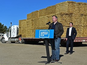 Premier Jason Kenney speaks about the government's support for increasing access to global markets for Alberta's agri-food sector at Lewis Farms near Spruce Grove September 30, 2020.