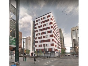 An artist's rendering shows Sierra Place as it will look after being repurposed by HomeSpace as affordable housing units downtown. Rendering by Gibbs Gage Architects supplied by HomeSpace.