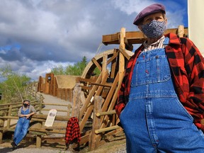 The newly revitalized Prospect Ridge area, featuring a water wheel and a prospector’s tent, opens at Heritage Park this weekend. The exhibits were photographed on Wednesday, May 19, 2021. The original water wheel built in 1964 was demolished in 1992.