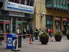 The immunization clinic at Telus Convention Centre in downtown Calgary on Friday, May 7, 2021.