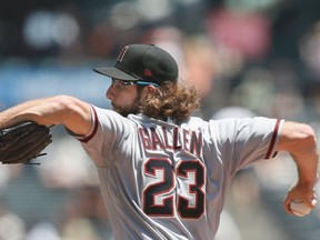 Zac Gallen of the Arizona Diamondbacks pitches in the bottom of the first inning against the San Francisco Giants at Oracle Park on Thursday in San Francisco.