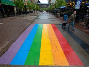 The Pride crosswalk in downtown Calgary was photographed on Thursday, June 10, 2021.