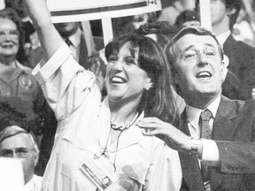 Brian Mulroney and Mila Mulroney at the Conservative leadership convention in 1983. On this day, June 11, 1983, he became leader of the federal Conservative party.