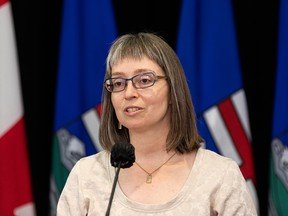 Dr. Deena Hinshaw, Alberta’s chief medical officer of health, gives a COVID-19 update in Edmonton, on Tuesday, June 22, 2021.