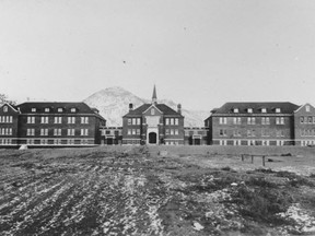 A historical photo of the Kamloops Indian Residential School, once the largest facility in the Canadian Indian Residential School system. Recent radar surveys have found evidence of 215 unmarked graves.
