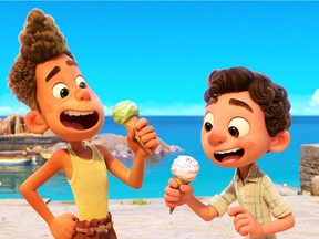 Alberto (voiced by Jack Dylan Grazer) and Luca (voiced by Jacob Tremblay) in a scene from Pixar's Luca. Courtesy, Walt Disney Studios Motion Pictures Canada.