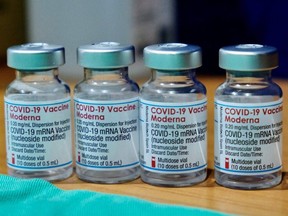 This picture shows Moderna vaccines against Covid-19 coronavirus.