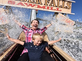 Going on the ride Timber Falls at Calaway Park is a great way to cool off in the hot Calgary sun.  Calaway Park has rides, games and on-site entertainment for visitors to enjoy.