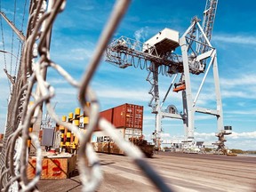 Shipping containers seen at the Port of Montreal in May.