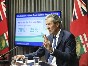 Manitoba Premier Brian Pallister discusses the province's reopening strategy at the Legislative Building on Wednesday, June 23, 2021.