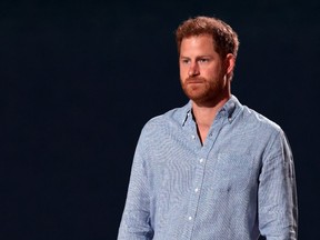 In this image released on May 2, Prince Harry, Duke of Sussex, speaks onstage during Global Citizen VAX LIVE: The Concert To Reunite The World at SoFi Stadium in Inglewood, California.