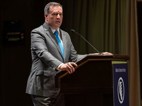 Premier Jason Kenney speaks at the Open For Business launch party at the Petroleum Club in Calgary on Friday, July 2, 2021.