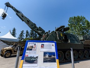 An armoured recovery vehicle named after Calgary Cpl. Nathan Hornburg, who was killed in Afghanistan in 2007, is shown on the Calgary Stampede grounds.