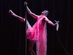 Brett Dahl as Sissy Fit in a 2019 performance at Arts Commons. Photo by Lucia Juliao.