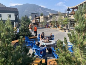 Revitalized Bear Street in Banff, where pedestrians, cars and cyclists are equal users of the road. It was designed with energy-efficient street lighting, bike racks, 37 new planters with public seating in addition to numerous benches and Adirondack chairs, a fireplace and many areas for restaurant and cafe patios.