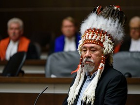 Piikani First Nation Chief Stanley Grier speaks. Azin Ghaffari/Postmedia Calgary